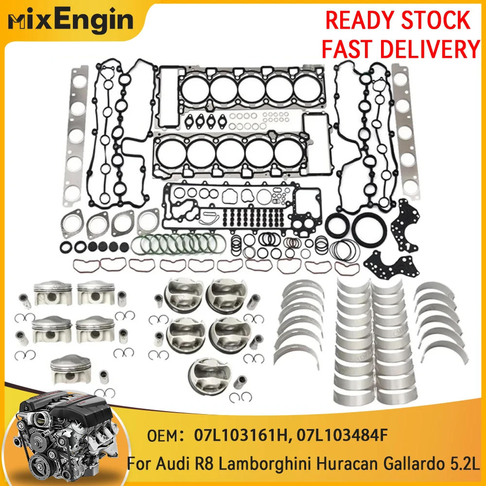 Engine Rebuild Overhaul Piston Bearing Kit Fit 5.2 L V10 GAS For Audi R8 Lamborghini Huracan Gallardo 5.2L BUJ CTY CSP DKA DMW