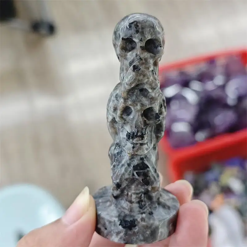 Natural Yooperlite Skull Tower Carving Mermaid Crafts Home Furnishings Fengshui Decoration Christmas Gift 1pcs