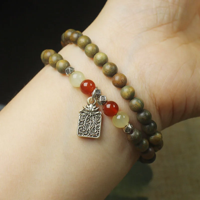 Guajacwood 6mm Double Circle Bracelet with Fragrance Ebony Mori Style Men and Women Temperament Crafts Buddha Beads Rosary
