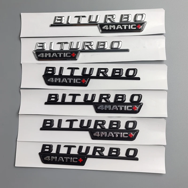 2pcs 3D ABS Logo BITURBO 4MATIC Emblem Sticker Car Fender Badge