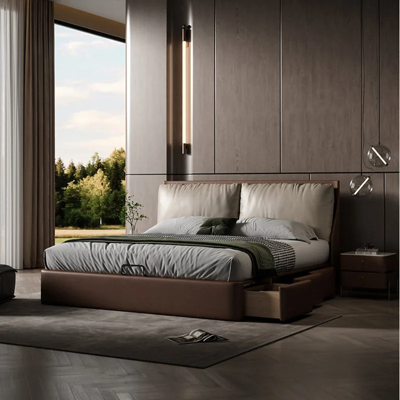 Floor Modern Bed Frame Wooden Design Full Space Saving European Queen Bed Luxury Beauty Letto Matrimoniale Trendy Furniture