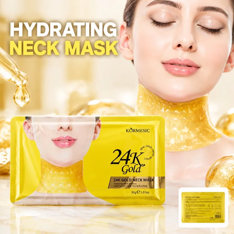 24K Gold Essence Neck Mask Collagen Infusion Hydrate Dry Skin Lift Neck Contour Smooth Fine Lines Revitalize Dull Complexion