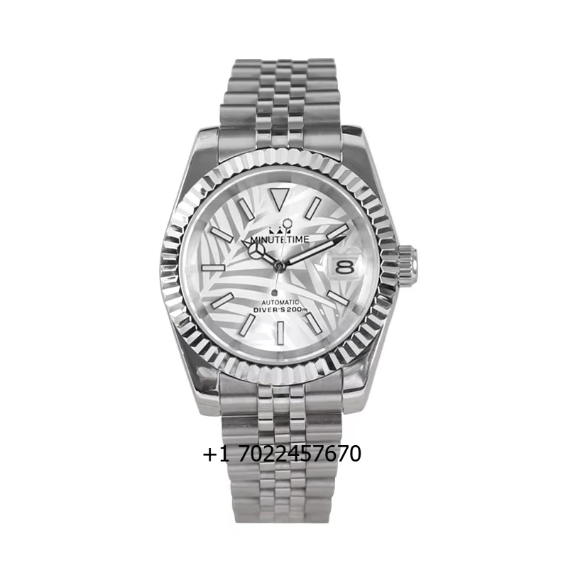 

Мужские наручные часы MINUTETIME Custom NH35 с автоматическим механизмом, роскошным циферблатом с узором в виде листьев, водонепроницаемые.
