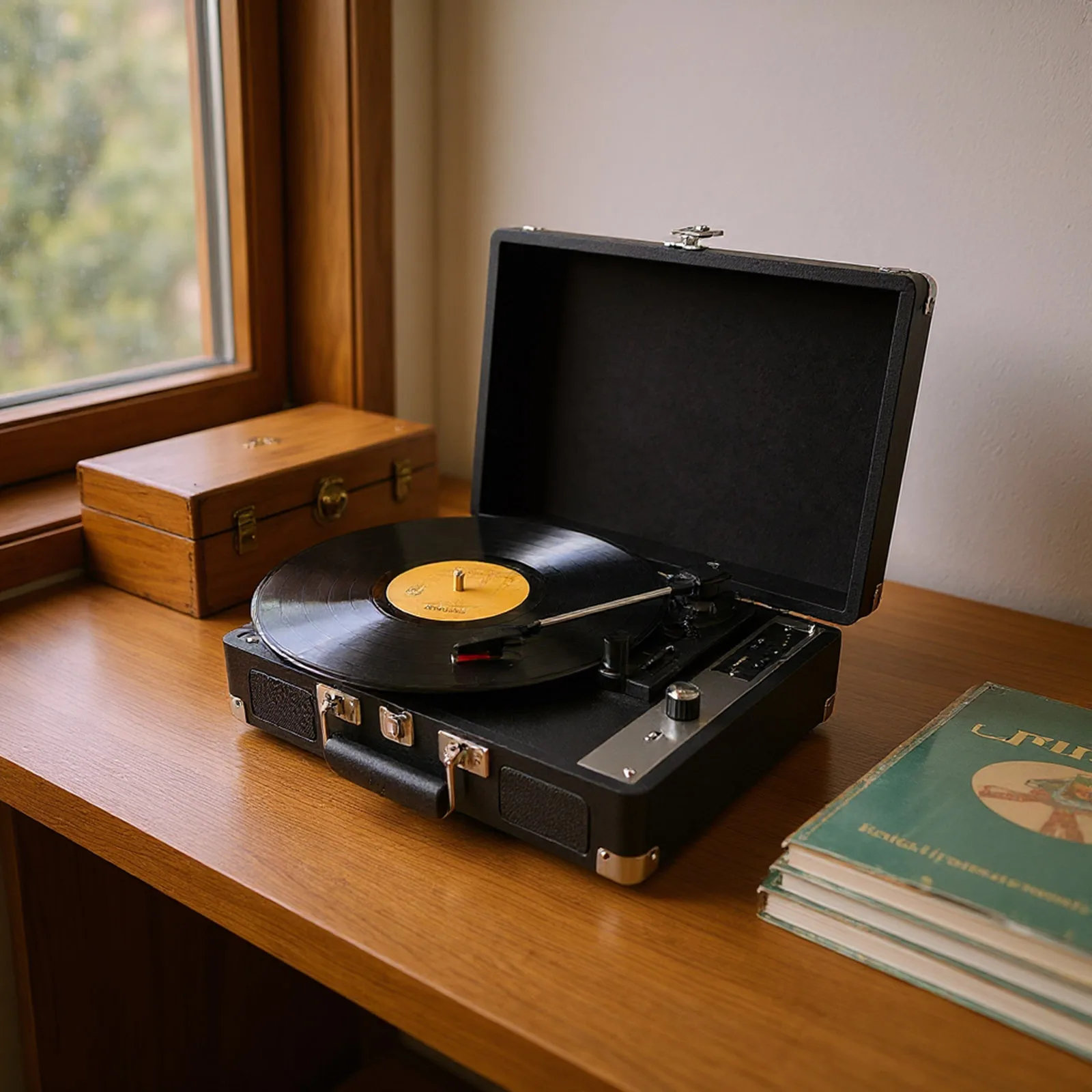 Bluetooth and USB Enabled Vinyl Record Player with 3.5mm RCA Output Support 33 45 78 RPM Black Turntable for Home Use
