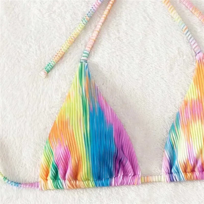 kleur tie-dye print badmode string halter driehoek bikini's set micro string sexy badpak dames badpak biquinis bikini