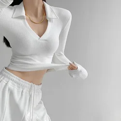 Long Sleeved T-shirt Women's Autumn New American Pure Desire Style Spicy Slim Fit Sexy P0L0 Neck Top Girl Bottom Shirt Trend