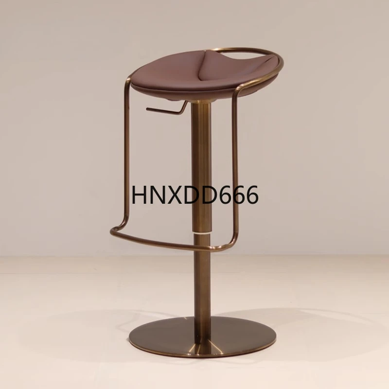 

Leather high stool light luxury minimalist stainless steel lifting bar chair