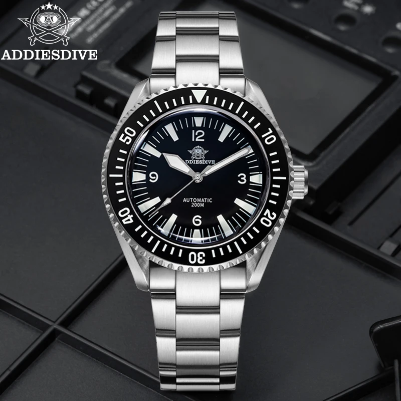 

ADDIESDIVE Luxury Brand Men’s Mechanical Watch Sapphire Black Simple Dial 200M Waterproof Stainless Steel Dive Luminous Watches