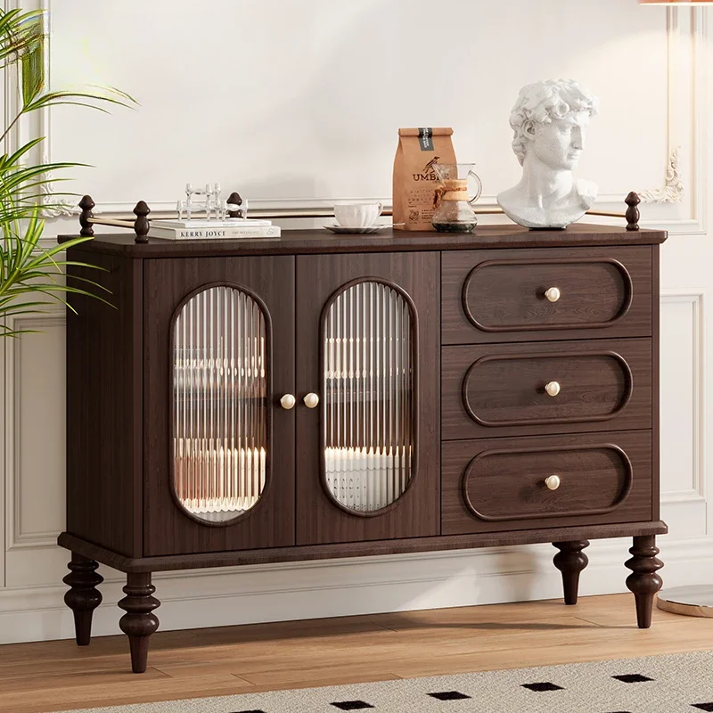 

French Retro Solid Wood Sideboard American Black Walnut Hallway Storage Organizer Side Cabinet