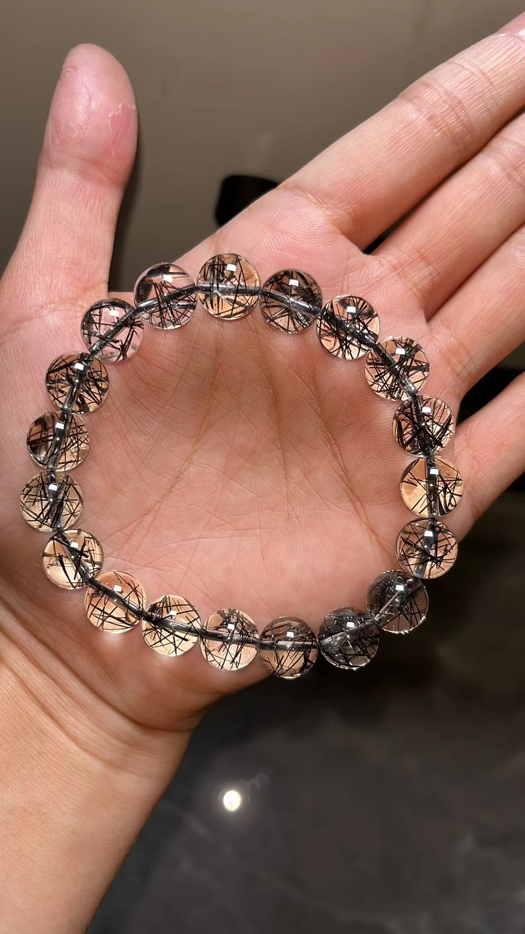 Natural Black Rutilated Quartz Crystal Bracelet 10.5mm Woman Brazil Black Rutilated Quartz Round Beads  AAAAA