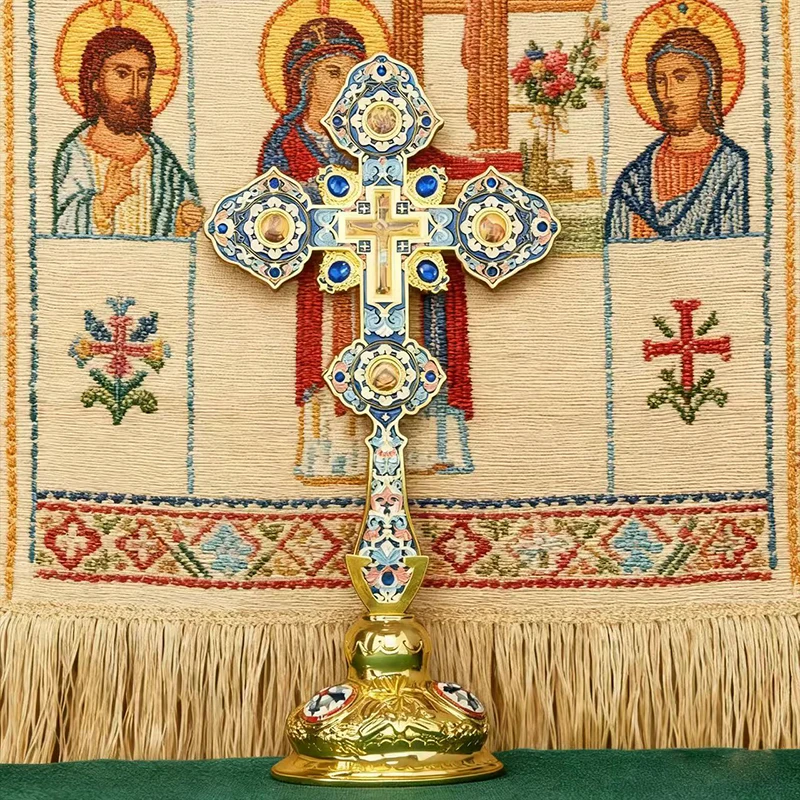 New 2026 Orthodox Church Crucifix Gold Plated with Multicolored Enamel Easter exquisite Cross Altar Cross Jesus Icon With Gift