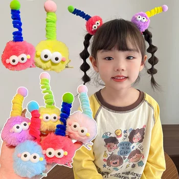 1/5 Stuks Kleurrijke Kleine Monster Haarspelden Meisjes Kind Cartoon Pluche Antenne Briketten Haarspeldjes Barrette Grote Oog Pop Headwears