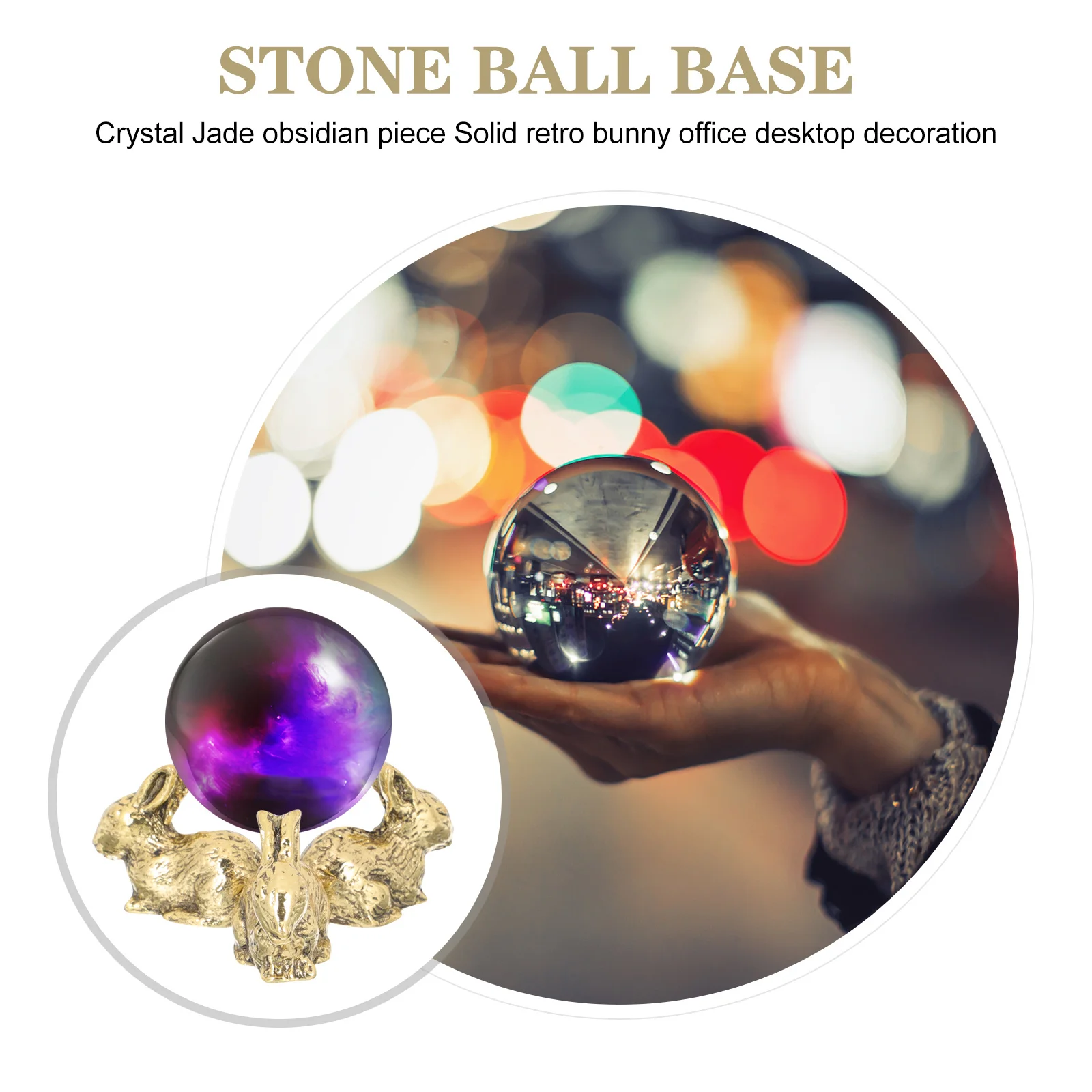 

Rabbit Shaped Black Obsidian Crystal Ball Base Stand Premium Alloy Desktop Decor Display Holder Portable Lightweight Sphere
