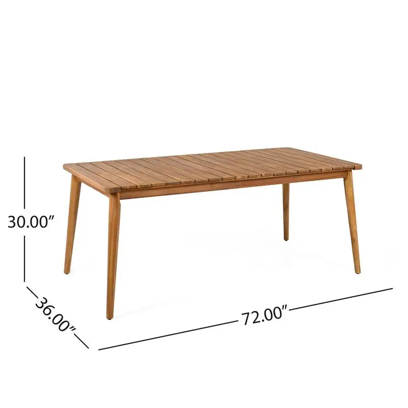 Conjunto de jantar de pátio de 7 peças com mesa de ripas de 72 polegadas e 6 cadeiras de madeira de acácia e vime PE para jantar de jardim ao ar livre