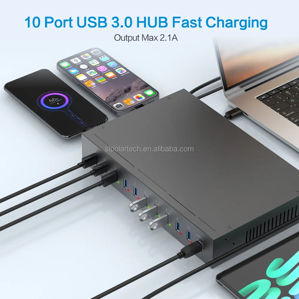Sipolar SH3-10 مراقبة عن بعد وتحكم عالي السرعة 1 متر USB 3.0 10 منافذ تحكم ذكي USB HUB #3