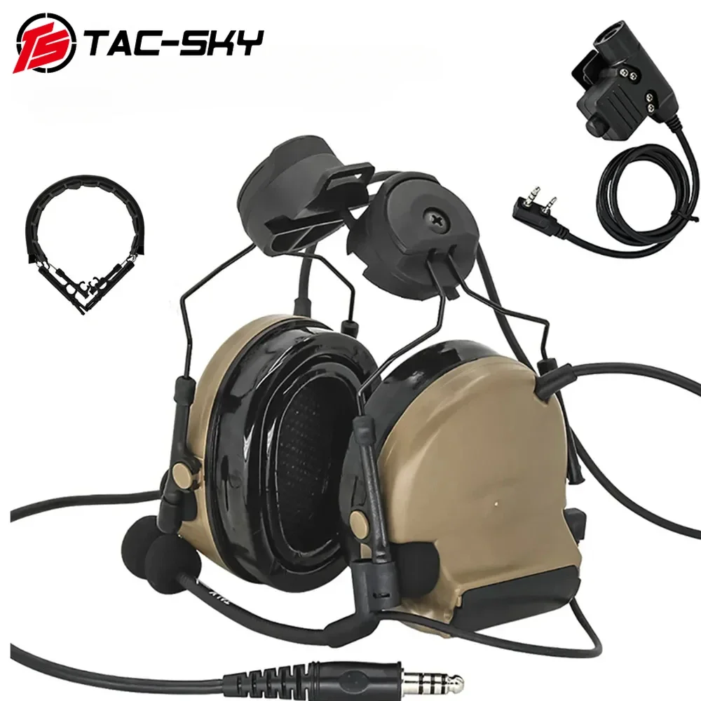 TAC-SKY Tactical Headset Comta II Hearing Protection Shooting Electronic Earmuffs With ARC Rail Bracket and 94ptt for Baofeng