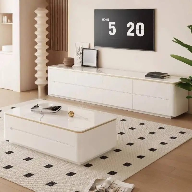 خزانة تلفزيون حديثة بتصميم ديكور عالمي باللون الأبيض لصالونات التلفاز وحامل طاولة أثاث تلفزيون Mueble Para بسيط #2