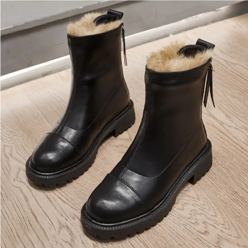 Plush Women's Boots 2026 Winter New Womens Thickened Rabbit Fur Warm Boots Leather Fur Integrated Snow Shoes High Heels Women