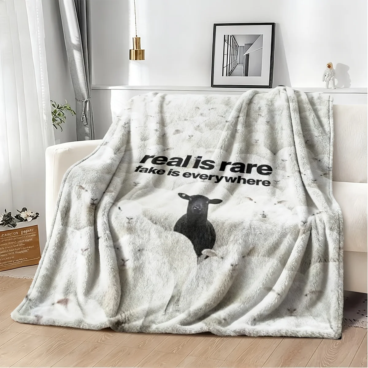 Ultra Soft Sheep Flock Blanket Throw 150x230cm Cozy Fleece Bedspread Decorative Winter Living Room Decor