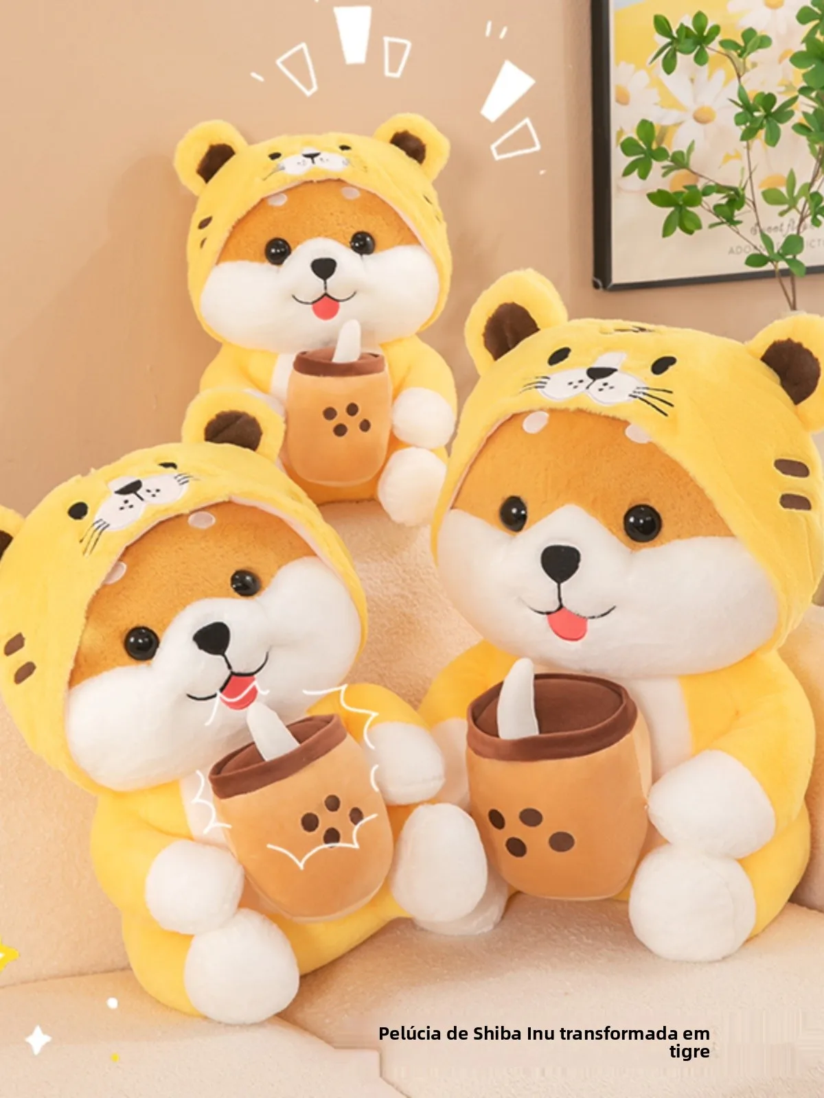 愛らしいコーギーのミルクティー犬の変身ぬいぐるみ、帽子付き小さなトラのぬいぐるみ、ロマンチックな贈り物、あらゆる年齢層向けの柔らかいぬいぐるみ