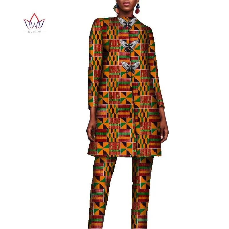 

Bintarealwax African Pant Sets for Women Elegant Outfits Pants & Long Jacket Plus Size 7XL African Clothes WY8735