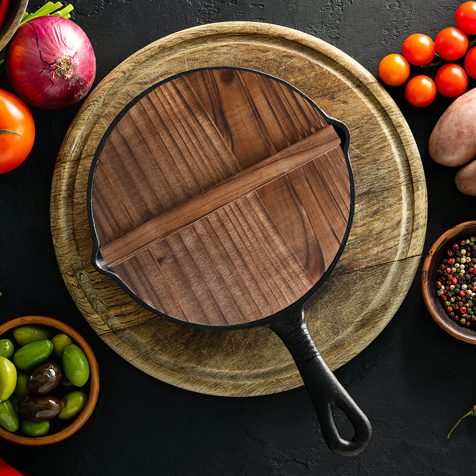 

18Cm Anti-Overflow Wooden Wok Cover Household Pot Lid Home Kitchenware Thick Wood Lid For Frying Pan Anti-Splash Cooking Tool