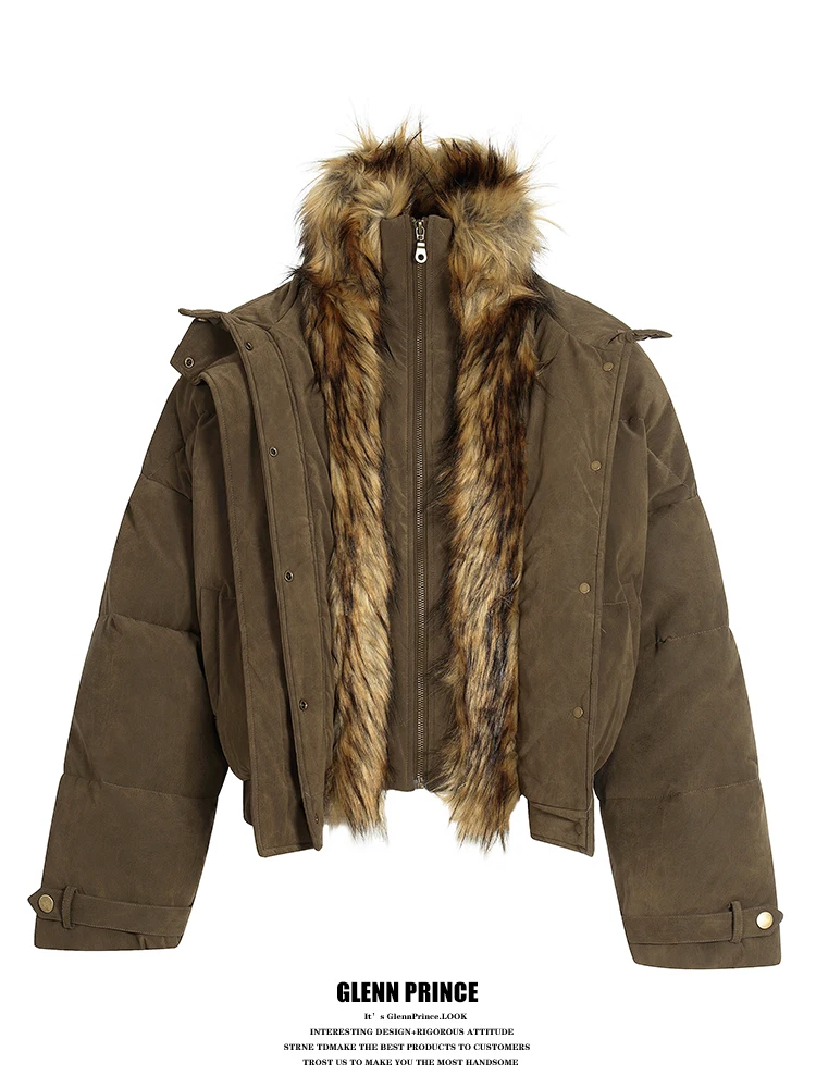 

Мужская куртка GPstudio в американском ретро-стиле из хлопка с меховым воротником, в стиле де-конструктивной рабочей одежды, теплая, молодежная, свободного кроя