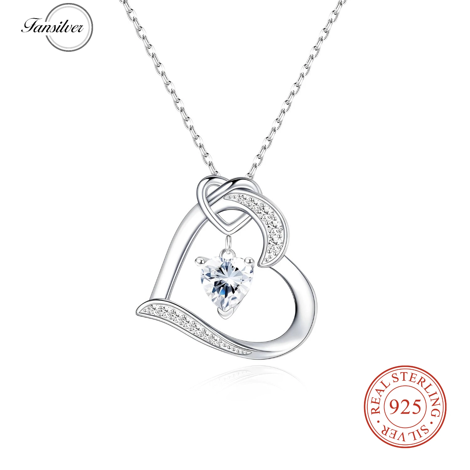 

925 Sterling Silver Heart Necklace for Women White Gold Plated CZ Heart Pendant Necklace Jewelry