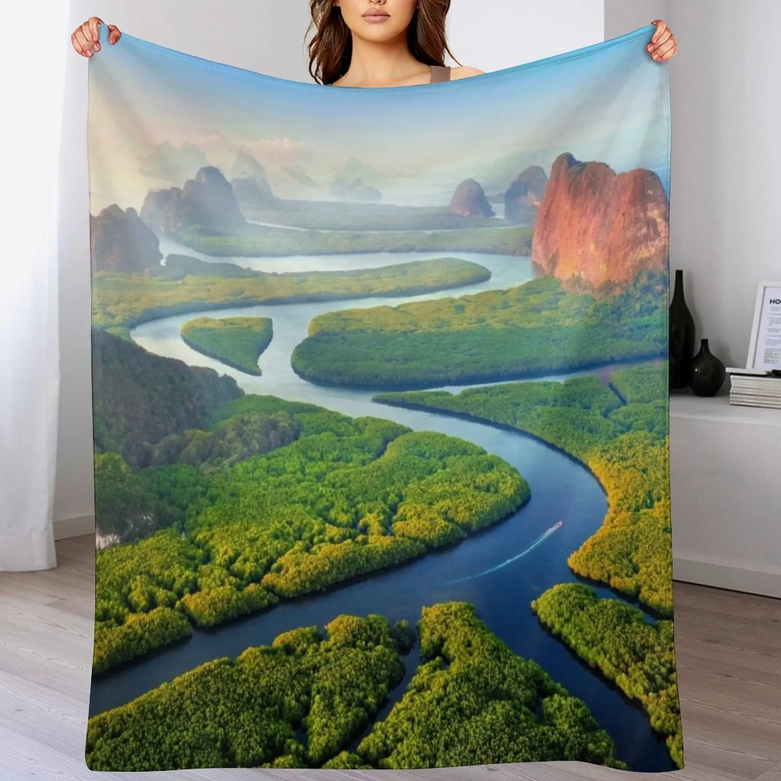 Aerial view of Phang-Nga-bay in Thailand - drone Throw Blanket Thins Custom for sofa Blankets