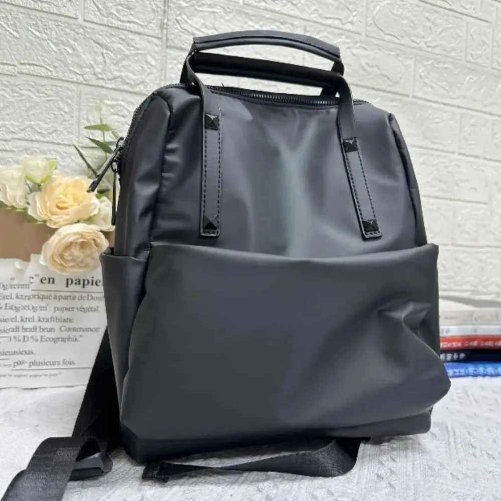 Black Lightweight Computer Bag Solid Color Korean Style Nylon Shoulder Bag Large Capacity Tote Bag Waterproof Travel Backpack