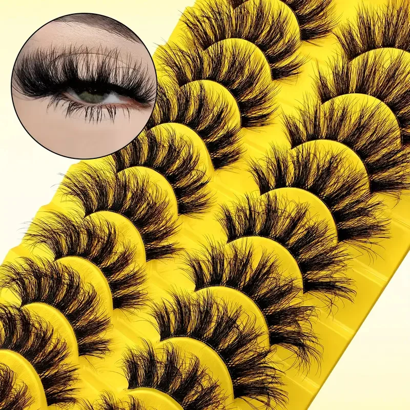 10 pairs of transparent stem, fluffy, thick and soft false eyelashes, cat eye style false eyelashes