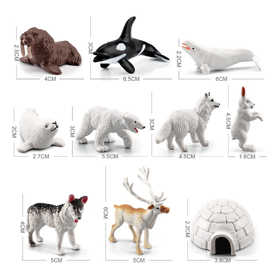 10Pcs Arctic Circle Ocean Sea Animal Figurines Set Polar Bear Reindeer Models Figures Christmas New Year Birthdays Gift For Kid