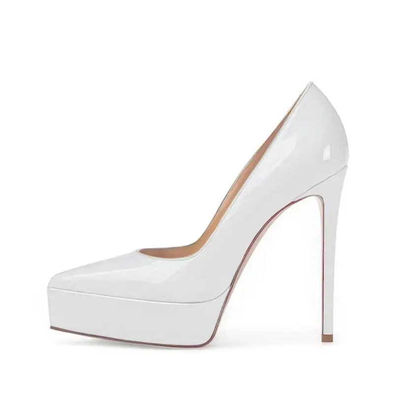 

Arden Furtado Spring White Patent Leather pumps shoe Banquet shoes pointed toe Platform Shallow Super high heel Single shoe