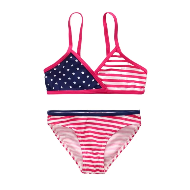 

Комплект бикини с принтом американского флага для девочек - купальник из двух частей с принтом звезд и полосок для пляжа и бассейна