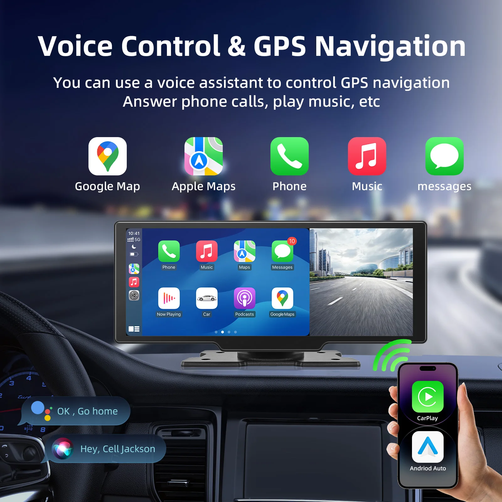 AD 10.26inch Carplay MP5 Player Portable BT Touch Srceen Wireless Carplay Android Auto Car Radio for iPhone Android Video Stereo