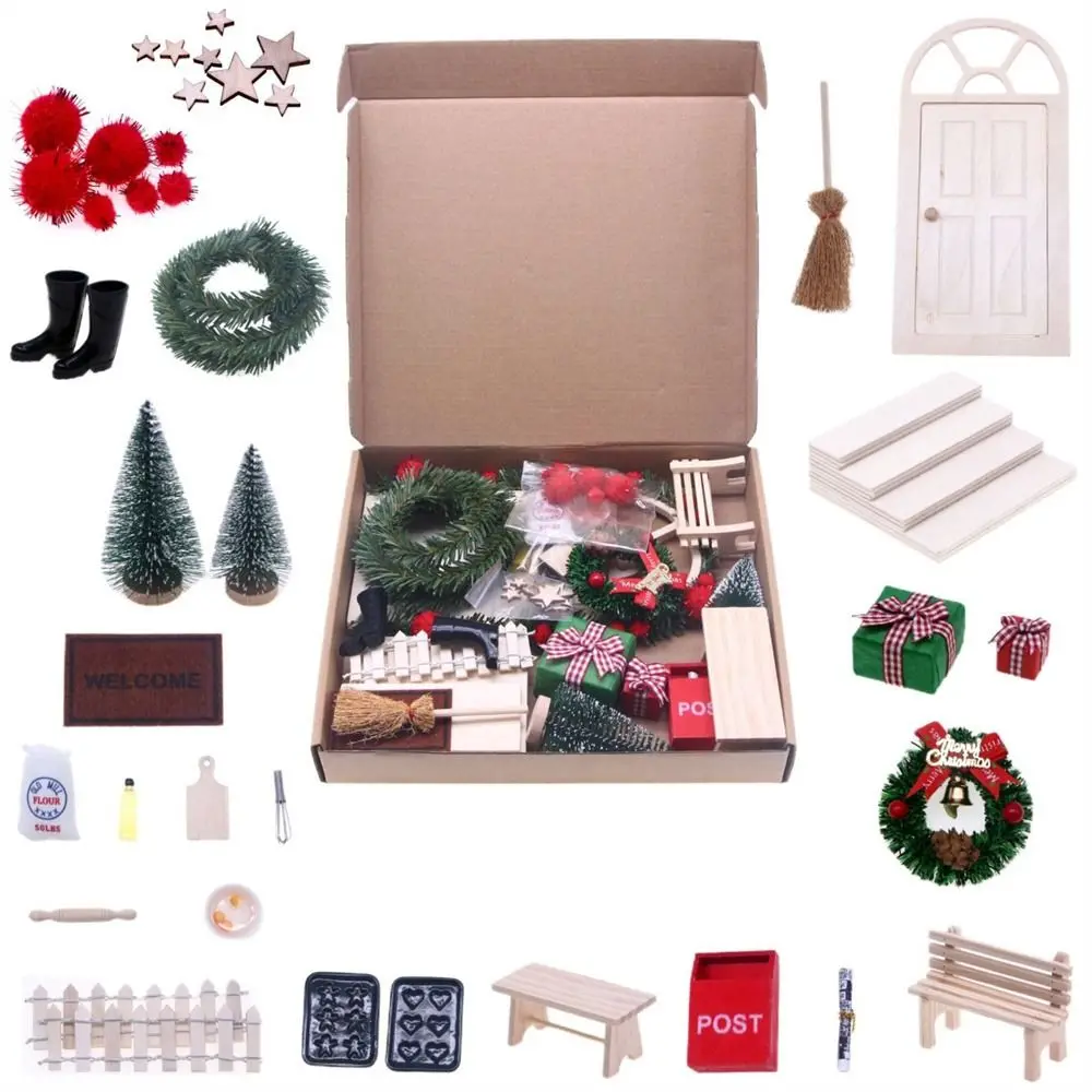 String Hat DollHouse Elf Kit Wreath Mini Tree Fairy Toy House Simulation Miniature Scene Miniature Elf Door Gift Boxes