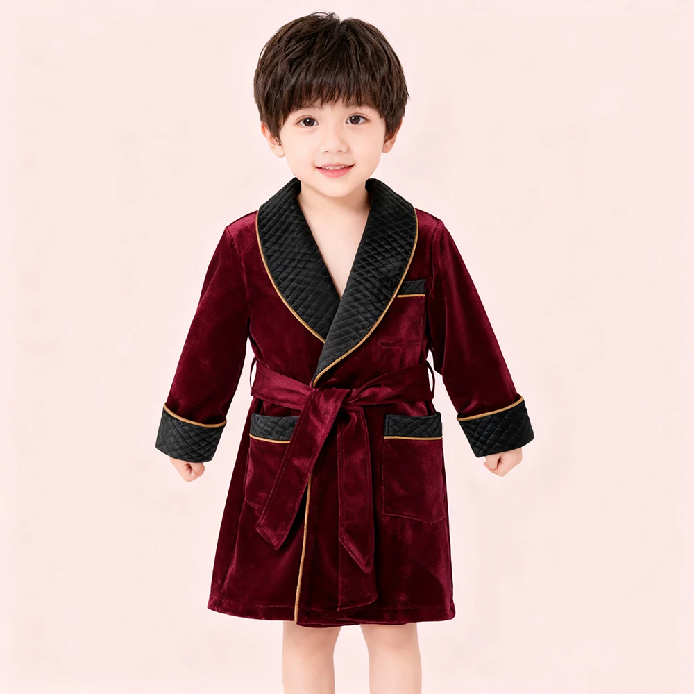 

Daily Boy's Blazer Burgundy Belt Shawl Lapel Velvet 1 Piece Jacket Customized Outfits Elegant Kids Sets Children Clothing