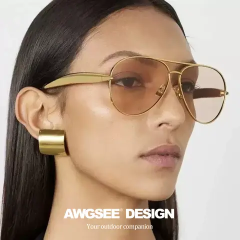 Oversized pilotenzonnebril voor dames jaren '70 Retro 2025 metalen tinten met gouden gestroomlijnen armen