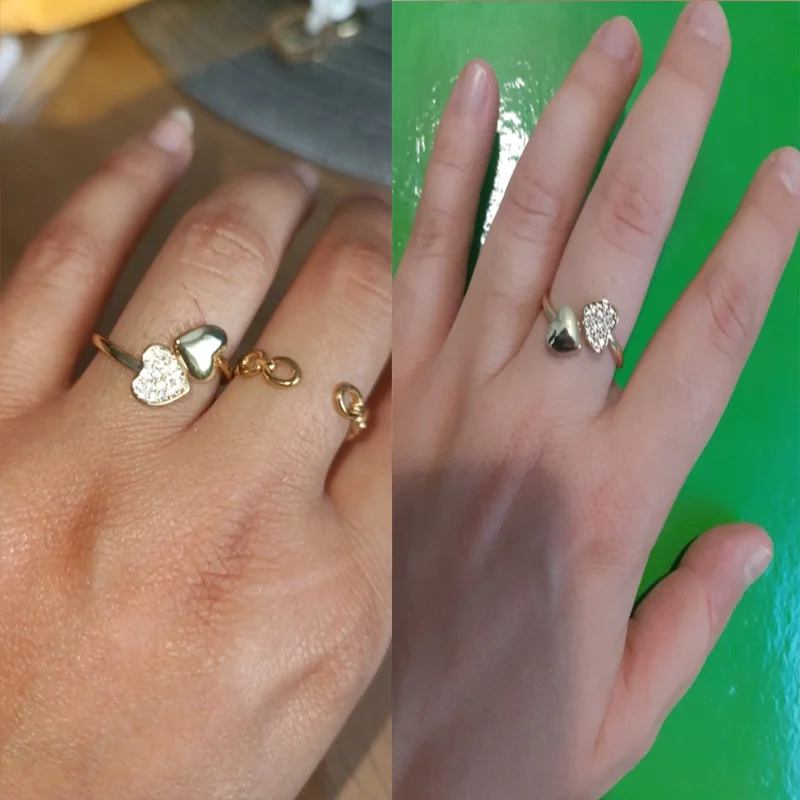 Anelli a doppio cuore lisci per donna Anello in acciaio inossidabile con zirconi a forma di cuore Anello da dito regolabile Gioielli di Natale Regalo di nozze