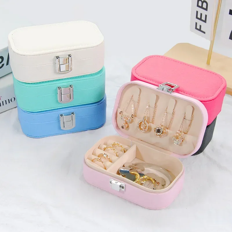 

New In Macaron Jewelry Box for Travel Portable Ring Earrings Necklace Organizer Double Layer PU Leather Snap Button Display Case