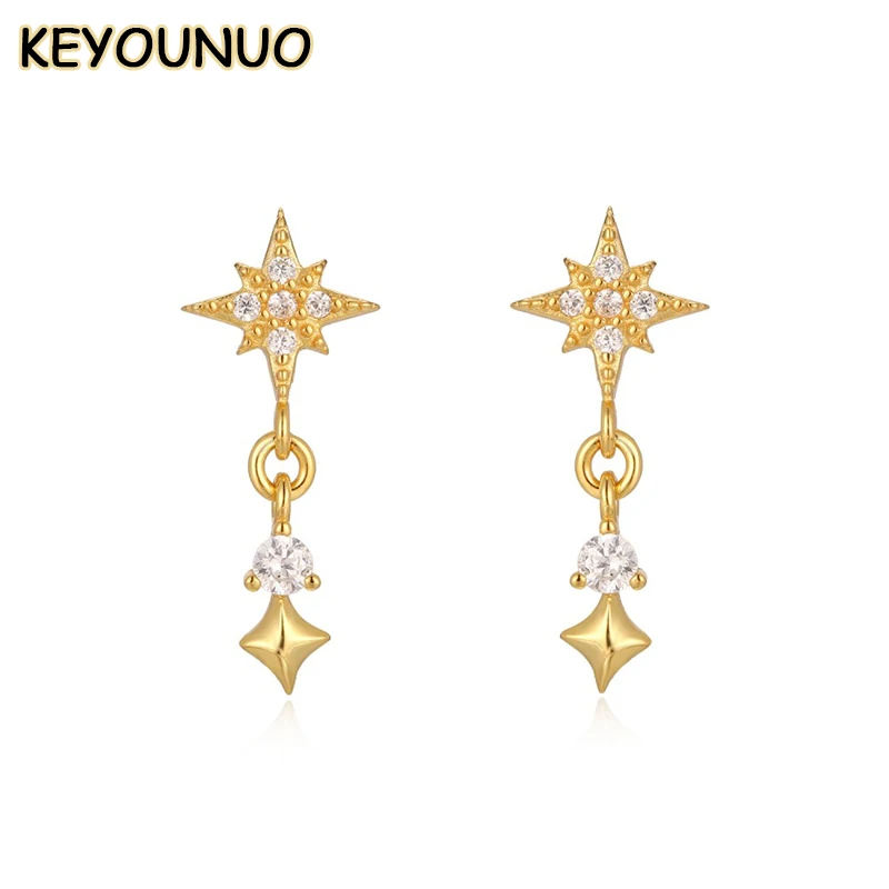 

KEYOUNUO Gold Filled CZ Stud Earrings For Women Star White Zircon Women's Drop Stud Earrings Fashion Party Jewelry Wholesale