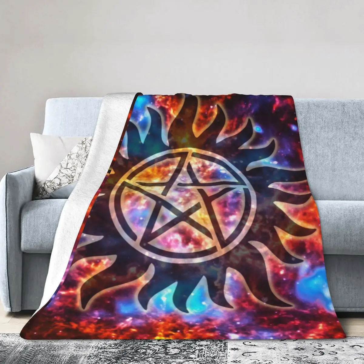 Supernatural Cosmos Pentagram Blanket Soft Warm Flannel Throw Blanket Bedding for Bed Living room Picnic Travel Home Sofa