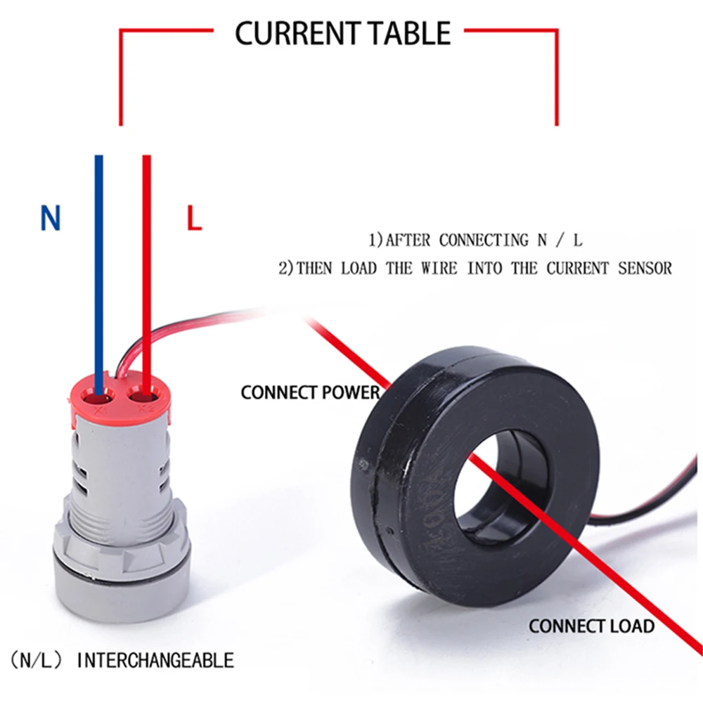 Mini película protectora de 22mm 0-100A, pantalla Digital redonda y cuadrada, indicador de corriente, amperios LED, lámpara piloto, amperímetro,