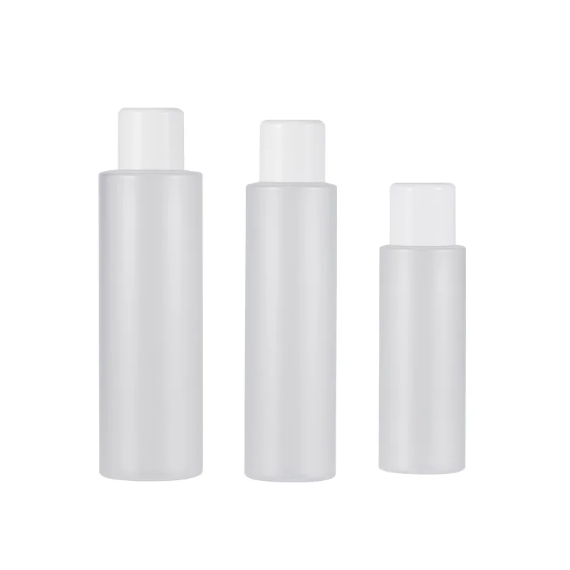 

25pcs PET Plastic Toner Bottle White Scrow Lid 100ml 150ml 200ml Empty Frost Flat Shoulder Cosmetic Packaging Refillable Bottles