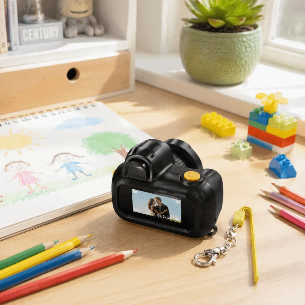 ABS Material Mini Camera with Keychain Single Lens Camera TF Card Supported Portable Keychain Camera 1.47-inch LCD Screen