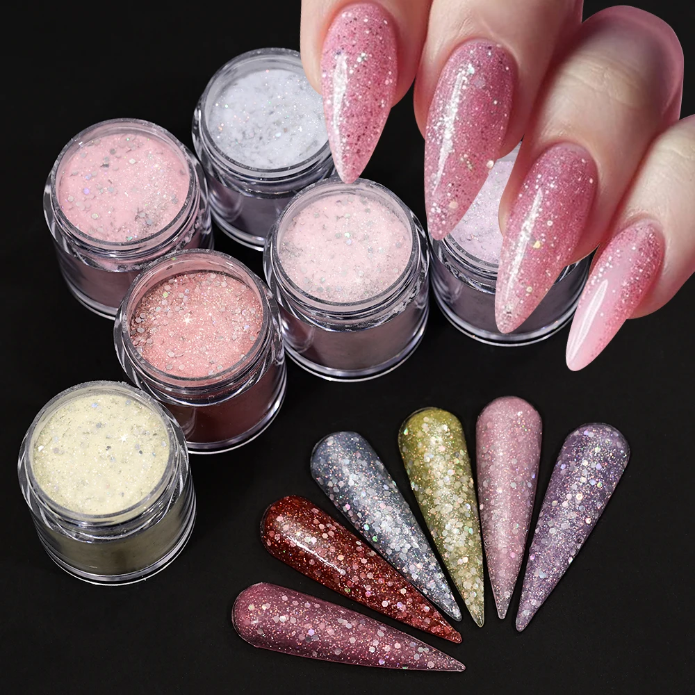 6Pcs/Set Nail Pigment Set for Extension/Carving/Dipping Nude Acrylic Powder with Large Sequins 3D Acrylic Nail Art EMA Powder *(