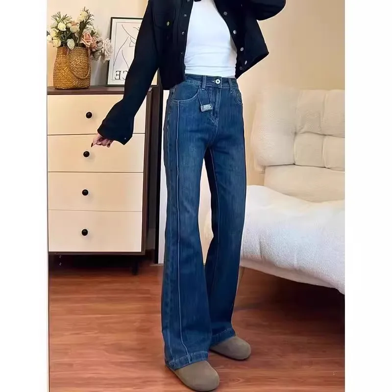 

Женские мешковатые джинсы Baggy Femme с заклепками и цепочкой из бисера с кисточками и блестками и жемчугом, женские джинсовые модные готические панк-эмо-готические синие