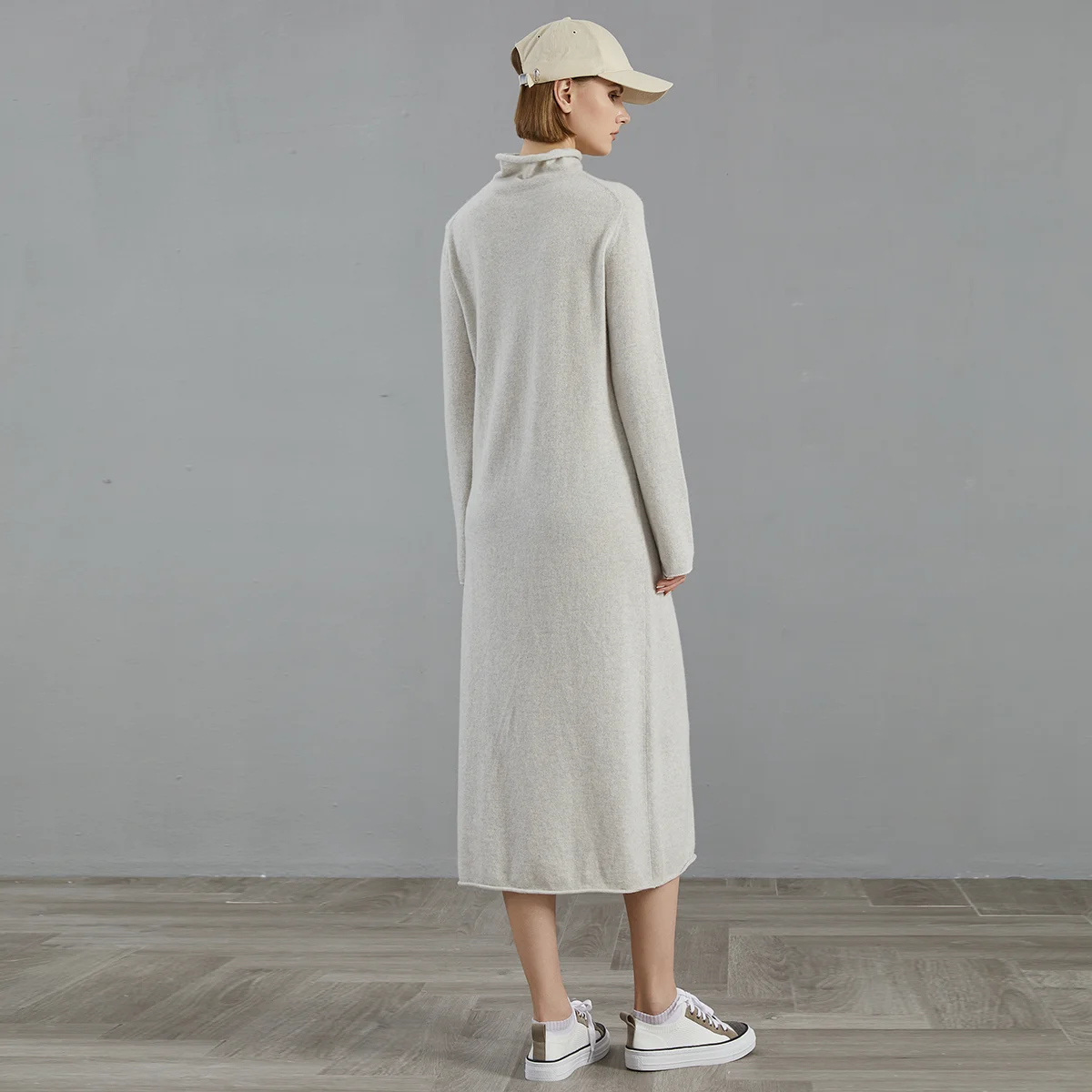 BC810 In Stock Designer Style Women’s Cashmere Knit Dress Pure Cashmere Turtleneck Long Dress Elegant Minimalist Winter Outfit
