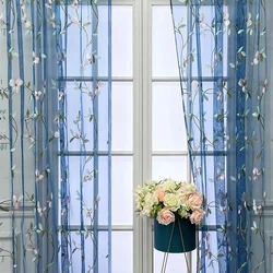 Floral Embroidered Sheer Window Curtains for Living Room Country Rustic Voile Tulle for Girls Bedroom Sliding Glass Door WP274