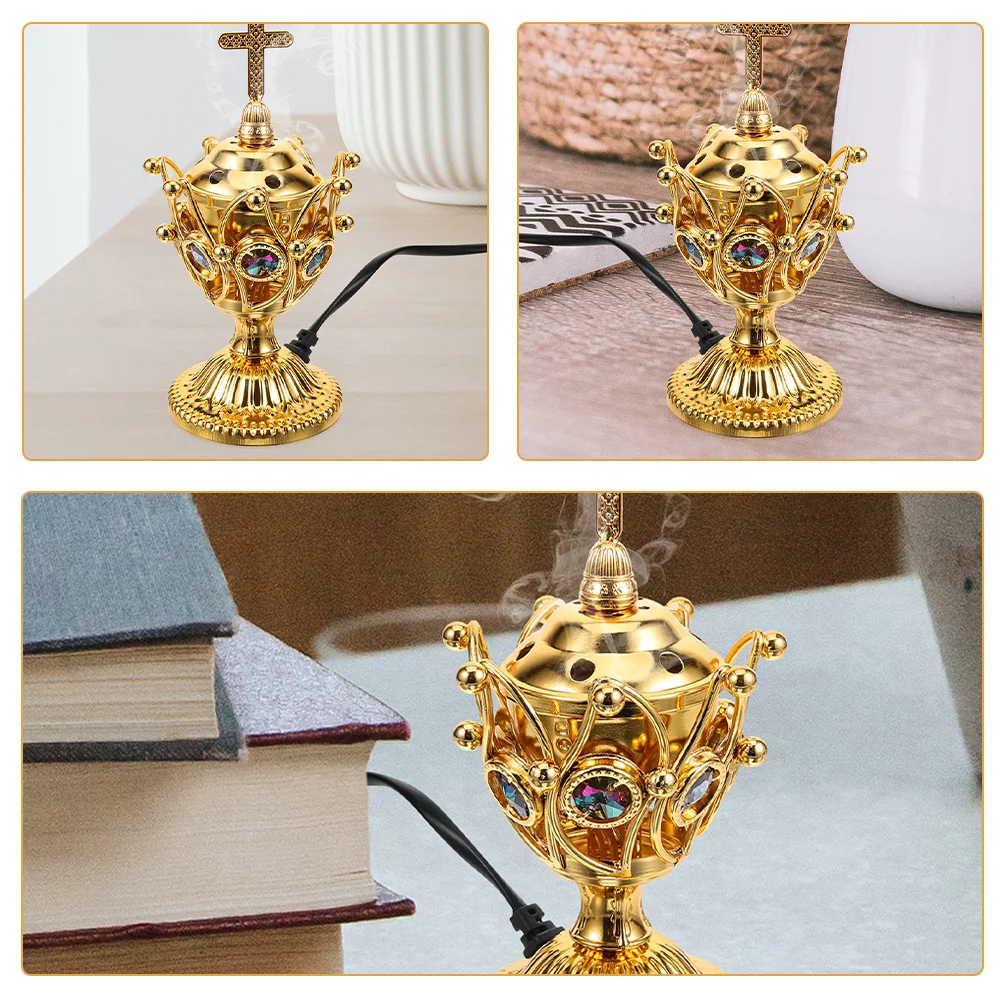 

Electric Incense Burner Arab Style Tabletop Metal Censer Burner Home Decor Vintage Aroma Holder Uk Plug Incense Holder